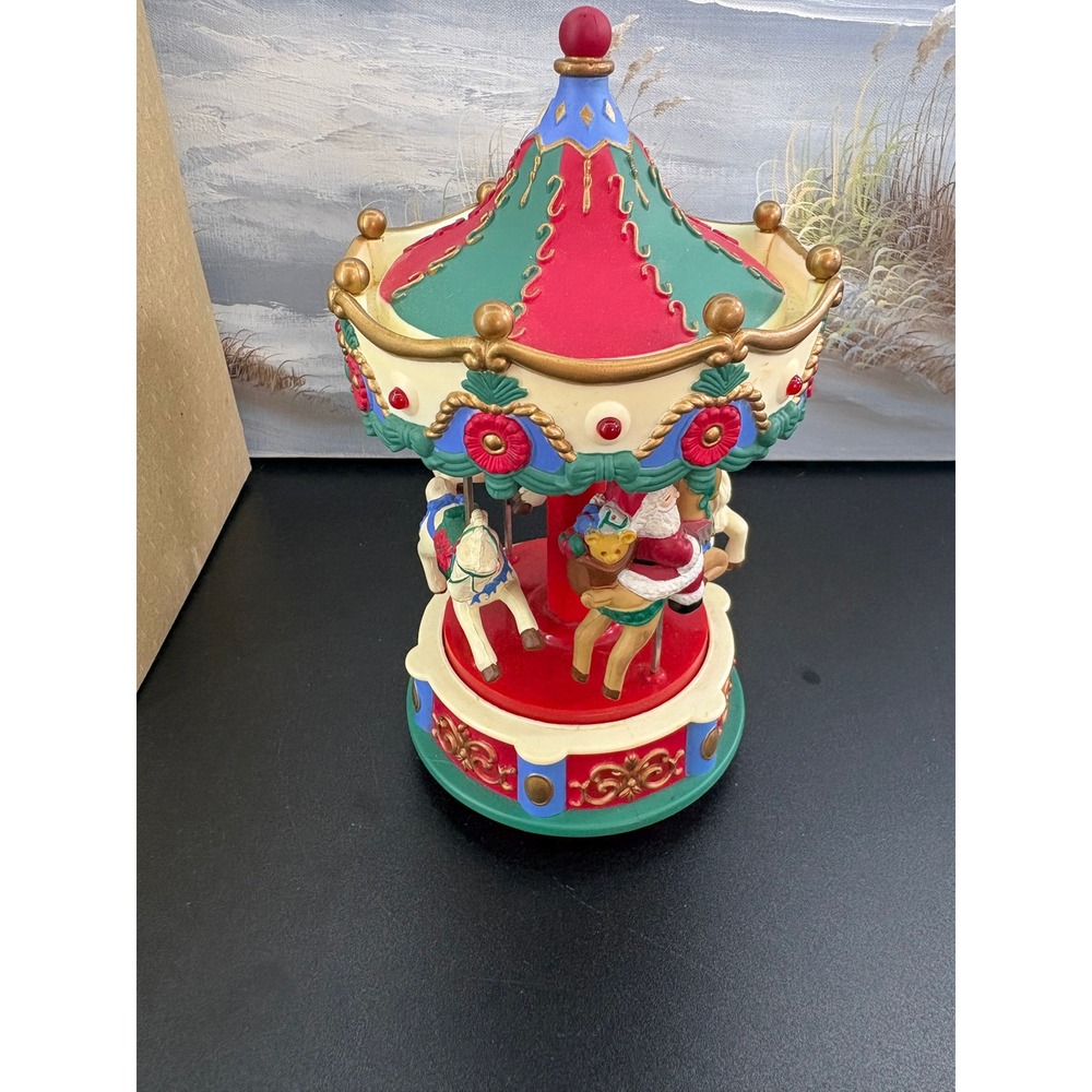 Vintage 1995 Avon Gift Collection Christmas Carousel Musical Santa Works w/ Box
